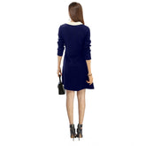 Women's Polyester Solid Collar 3-4th Dress (Blue)